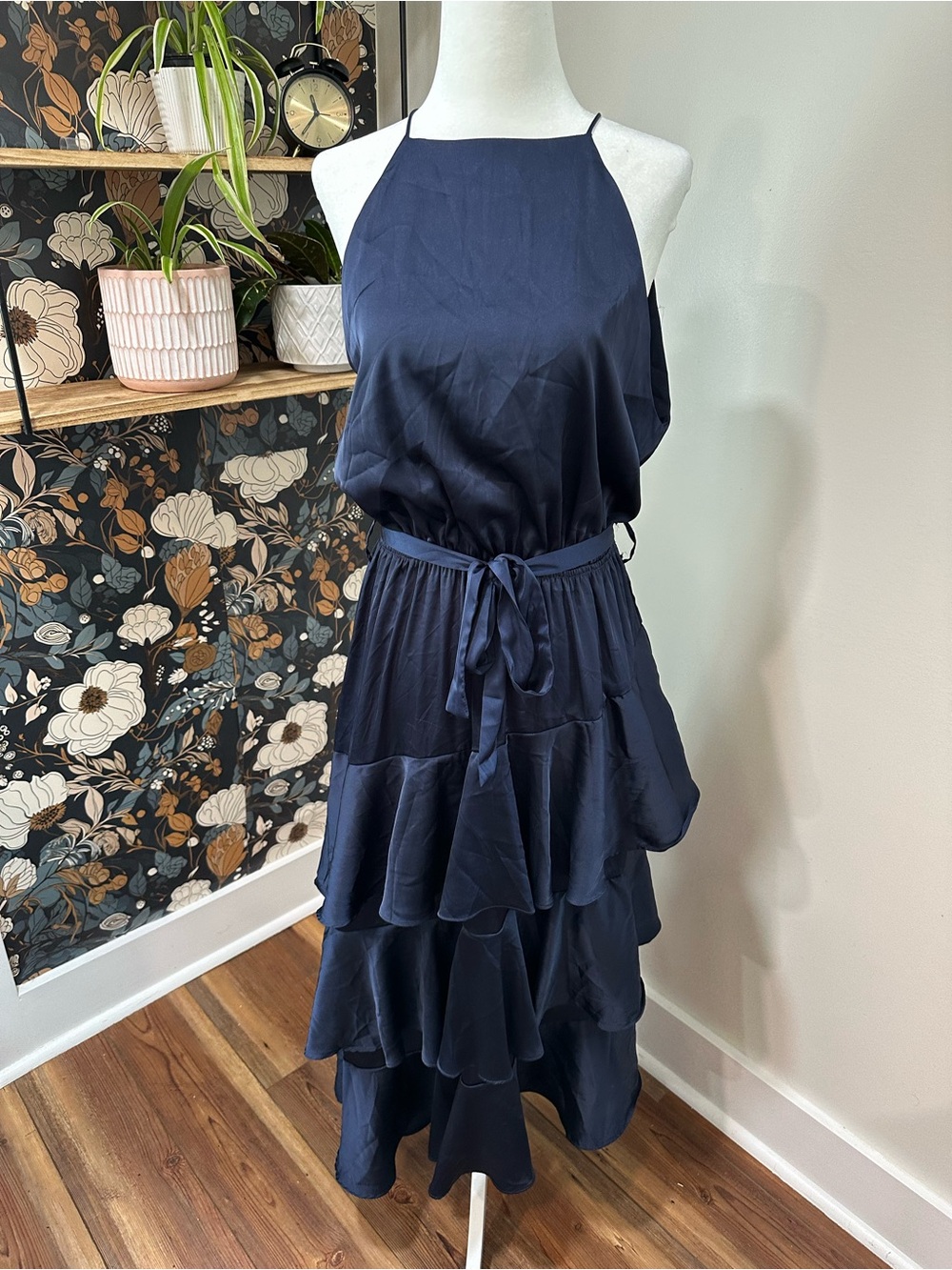 Petal & Pup Navy Halter Tiered Ruffle Maxi Dress